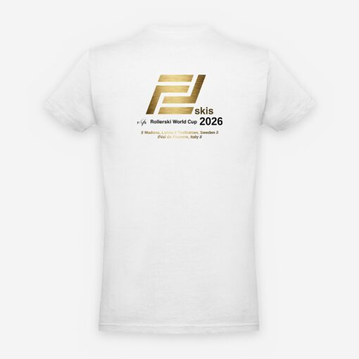 White FF Skis T-shirt FIS Rollerski World Cup 2026 with gold logo White FF Skis T-shirt FIS Rollerski World Cup 2026 with gold logo