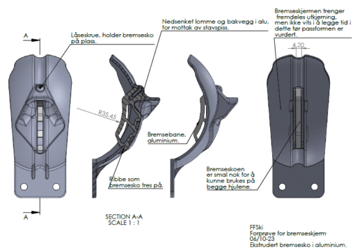 Detailed view of the first-edition FF Rollerskis Classic model brake system, emphasizing safety and control.
