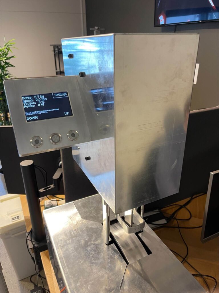 High-tech ski rolling resistance measurement machine at FF Skis' testing facility