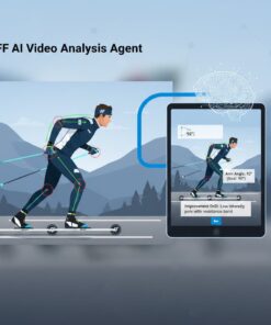 AI ski technique video analysis — motion tracking overlay on a cross-country skier using the FF Rollerskis AI coach tool