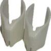 White FF Polecontroll Clips for Enhanced Stability A pair of white FF Polecontroll plastic clips for rollerski poles, featuring a sleek and functional design.