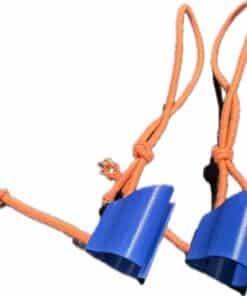 Blue and orange ff polecontroll strap clips for secure skiing grip and custom pole style.