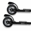 Two black Flow Frame 525 roller ski frames, each with a single wheel, displayed horizontally on a white background.