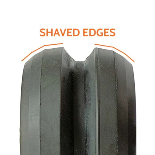 Close-up of shaved edges on V-track wheels, enhancing grip and Close-up of shaved edges on V-track wheels, enhancing grip and control for FF rollerskis