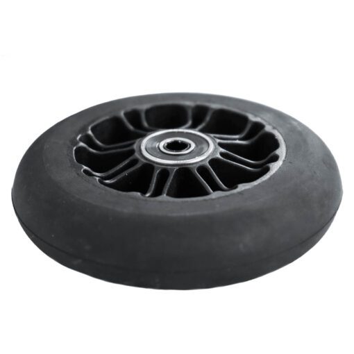 Plastic skate roller ski wheels with PA66 rims and hub made of the same material for durability and consistent rolling resistance