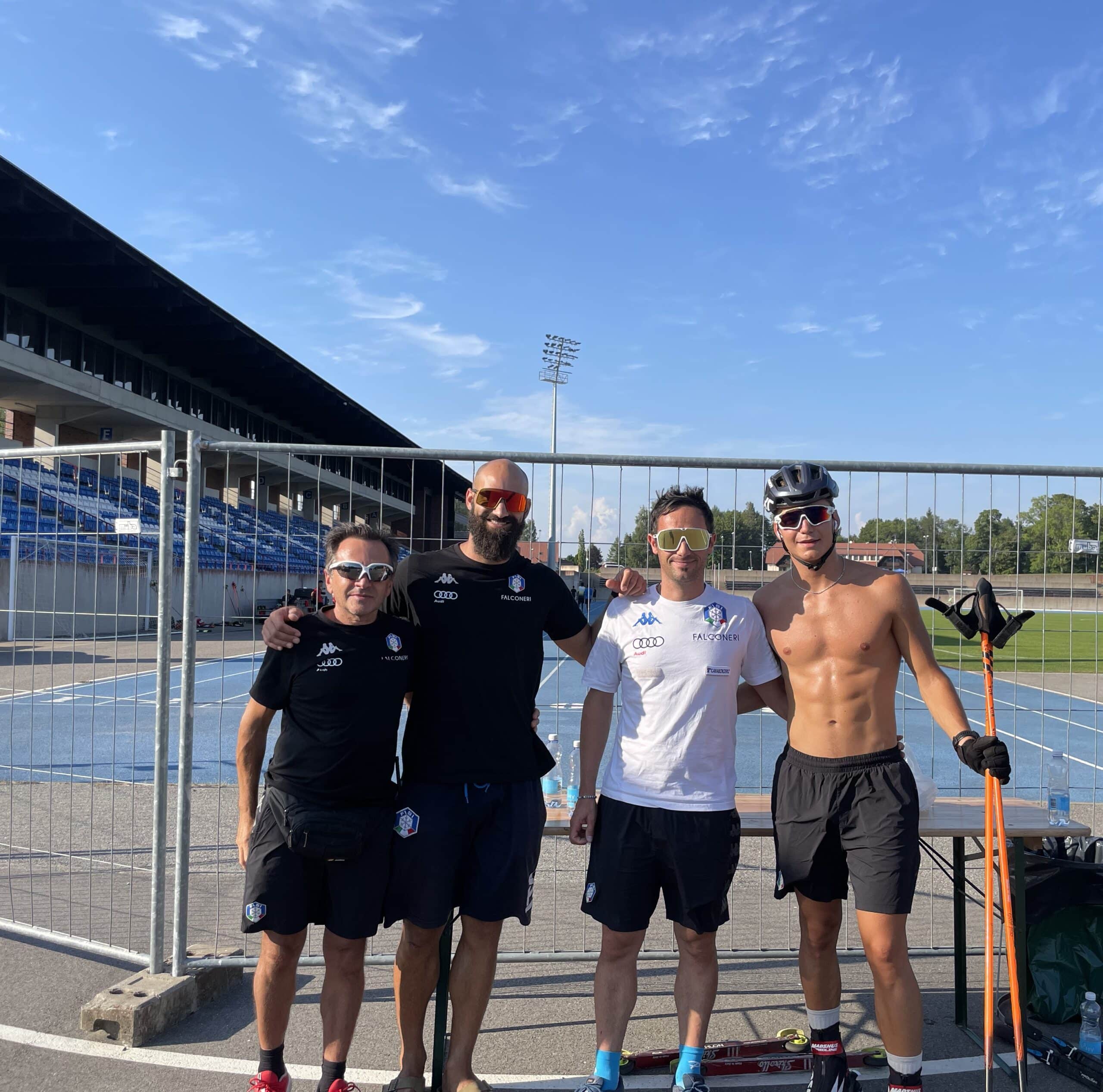 Team Italy athletes showcasing FF Rollerskis during a training session